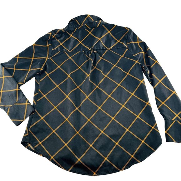 Worthington Womens Plaid Long Sleeve Blouse Black/Gold L - Picture 5 of 6